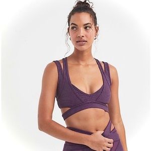 FOR LOVE & LEMONS | S/M | Plum Purple Double Strap Ribbed Criss Cross Sports Bra